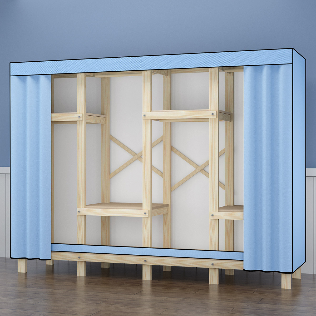 衣柜加固简易结实耐用用布家用卧室实木挂衣简易衣柜