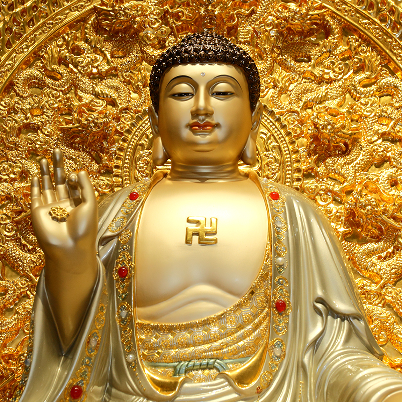 台湾铜雕释迦牟尼佛像供奉家用贴金金文殊普菩萨摆件