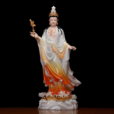 家用西方三圣汉白玉石雕阿弥陀佛接引佛站观音佛像供奉摆件