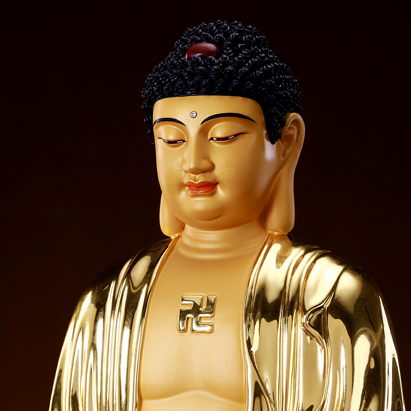 台湾贴金释迦牟尼佛像家用供奉纯铜阿弥陀佛铜像如来摆件