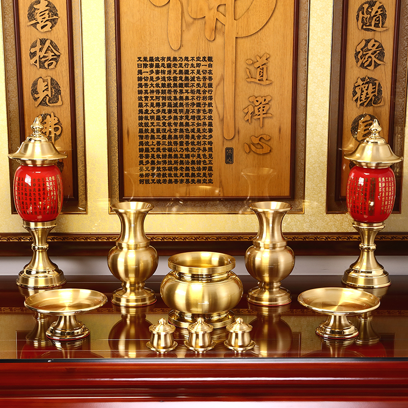 供佛用品全套纯铜素佛摆件素面香炉家用供灯香薰炉