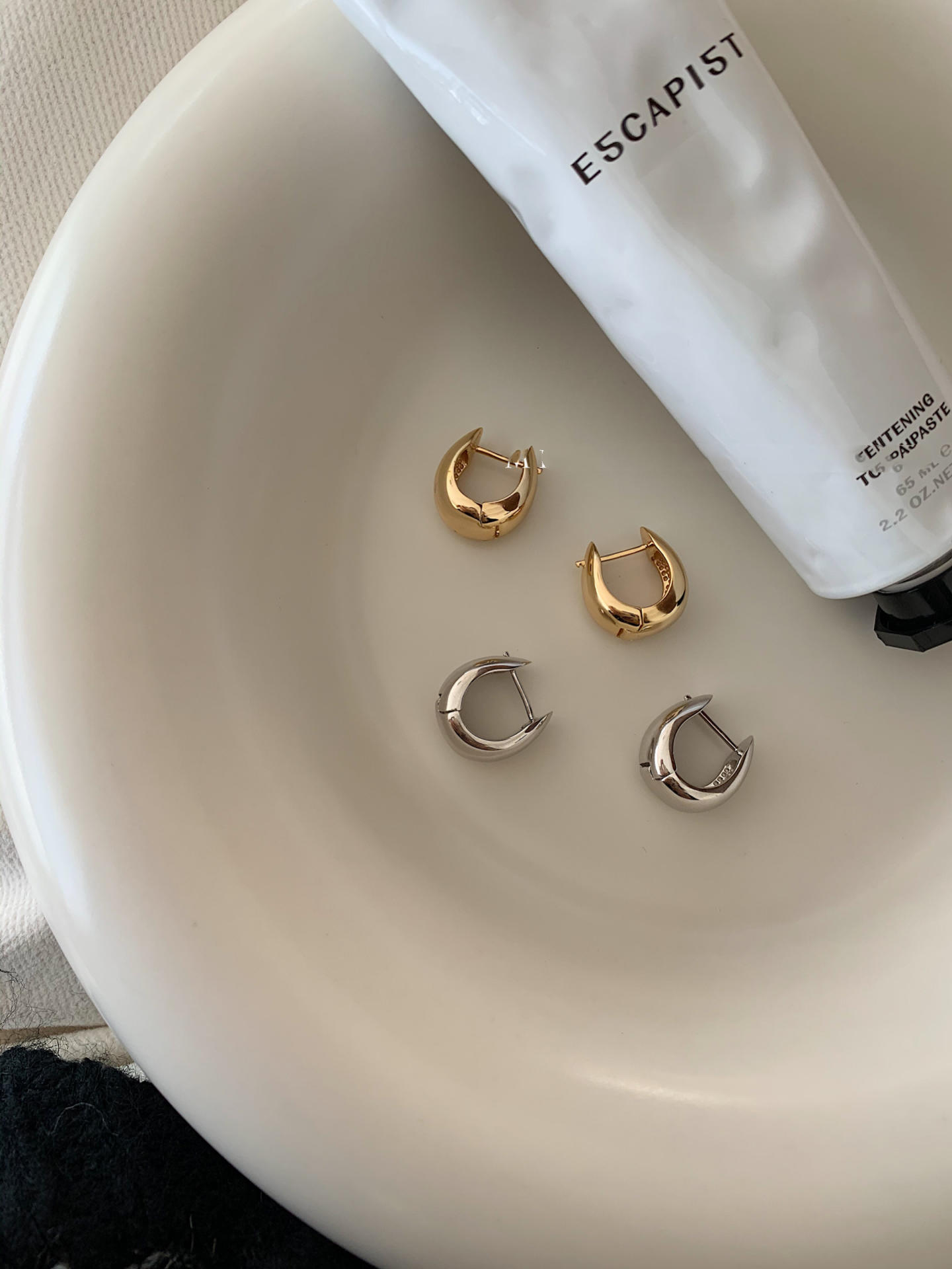 金银minicyber圆弧耳钉纯银极简圆润大方银饰耳环