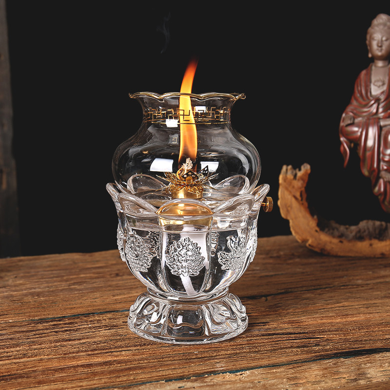 油灯盏佛前供灯莲花灯佛教用品液体玻璃酥油灯长明灯家用油灯供佛