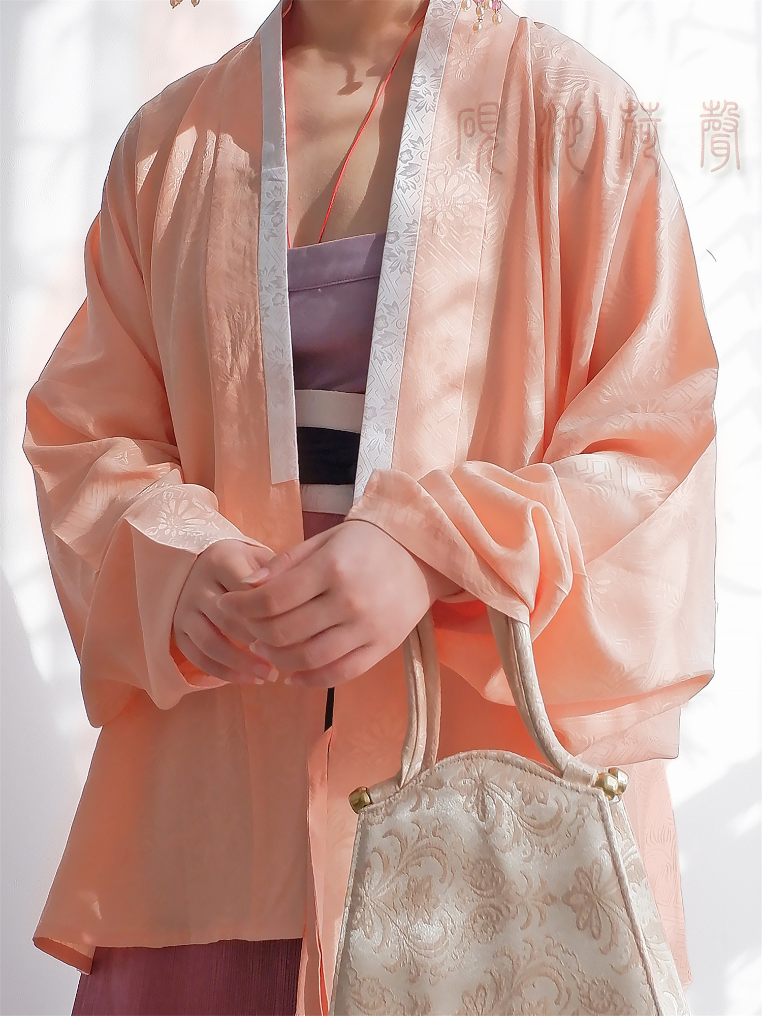 【砚池荷声】铜氨丝提花交领短衫/对穿交/琵琶袖/飞机袖/春夏汉服