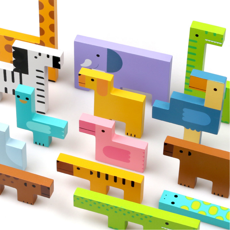 goryeobaby木质儿童动物俄罗斯方块拼图玩具益智力早教积木236岁