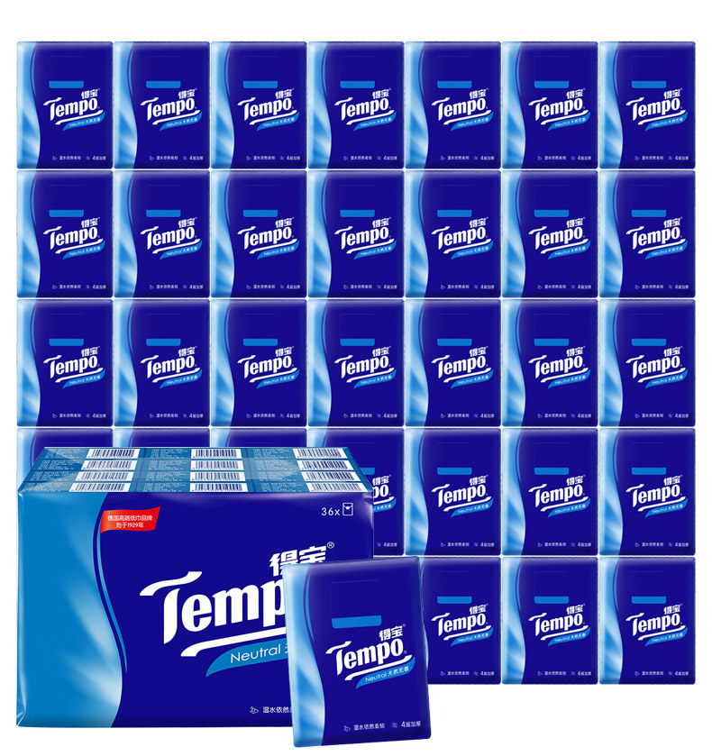 tempo得宝手帕纸36包4层德宝小包纸巾餐巾纸面巾纸卫生纸便携无香
