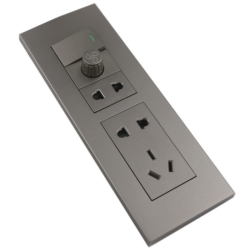 接线墙壁家用10a电源五孔调速调光深灰色面板开关插座套装