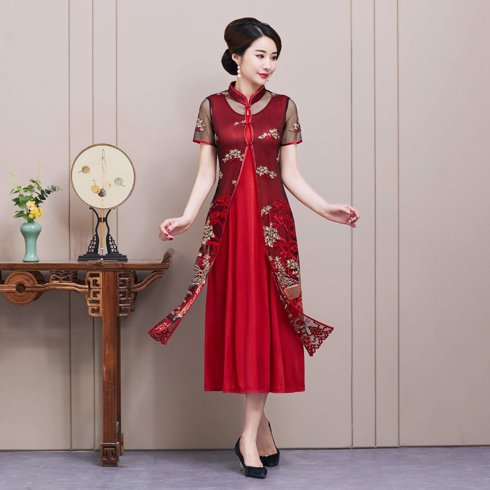 婚礼妈妈礼服夏装高贵岳母女儿结婚连衣裙喜婆婆中老年女装