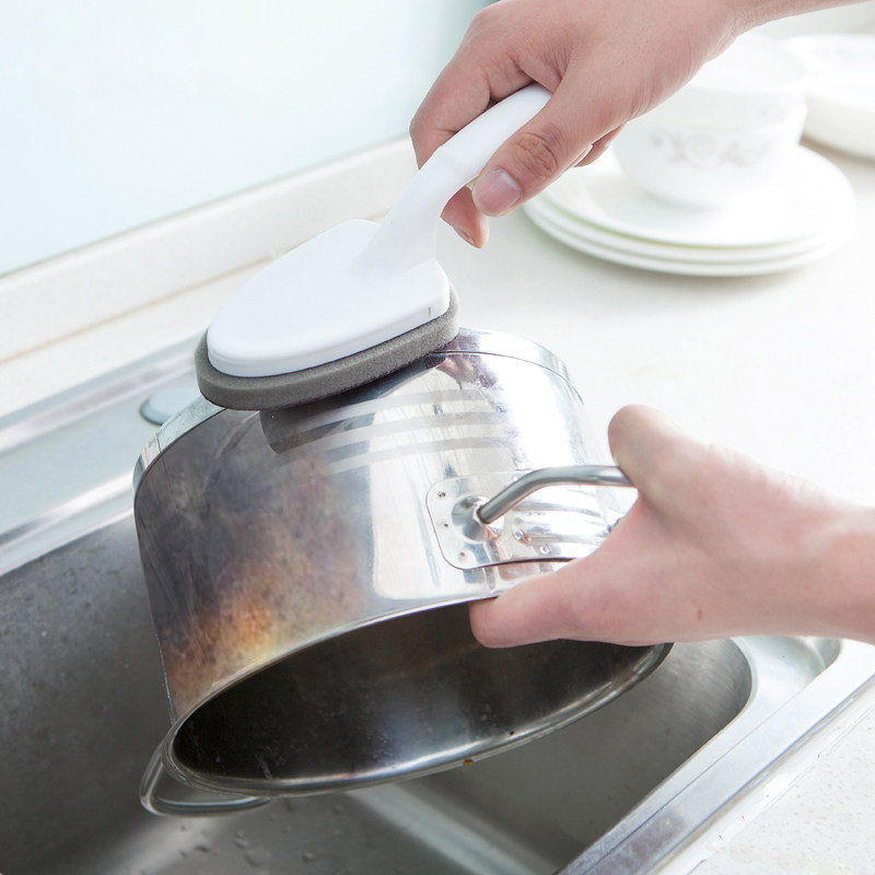 日式厨房洗锅长柄金刚砂海绵擦油油烟机灶台去污海绵擦