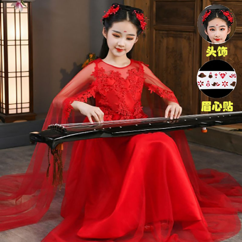 女大古筝表演儿童琵琶民乐合唱演出服中国风水儿童礼服