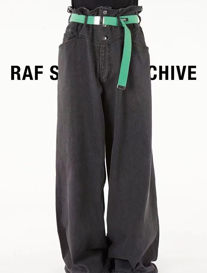 RAF SIMONS archive收藏级单品 水洗黑牛仔裤阔腿裤喇叭裤OS宽松