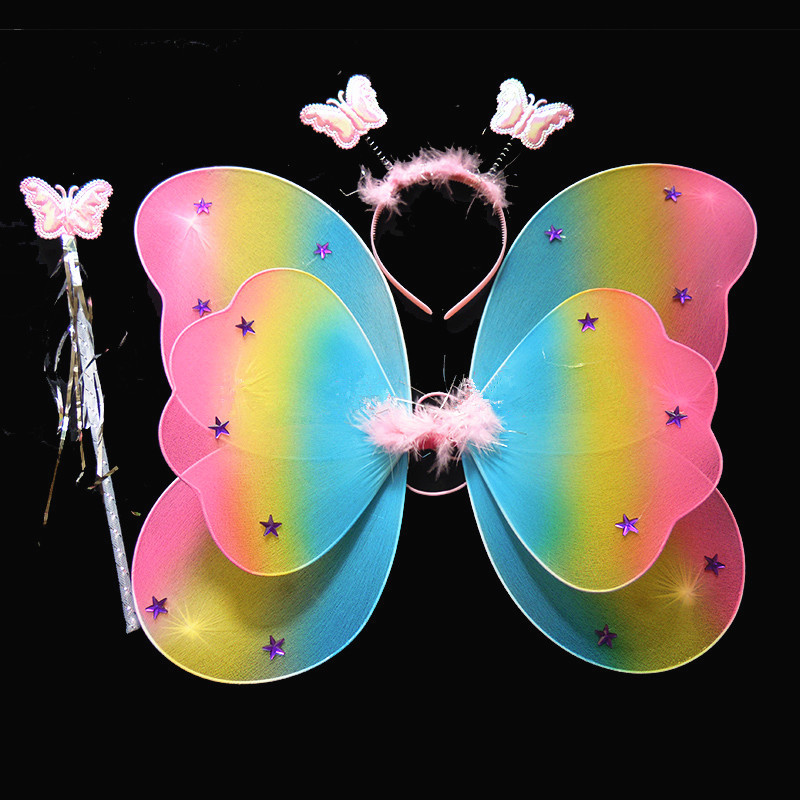 儿童玩具蝴蝶翅膀小仙女公主七彩天使背饰彩色奇妙翅膀
