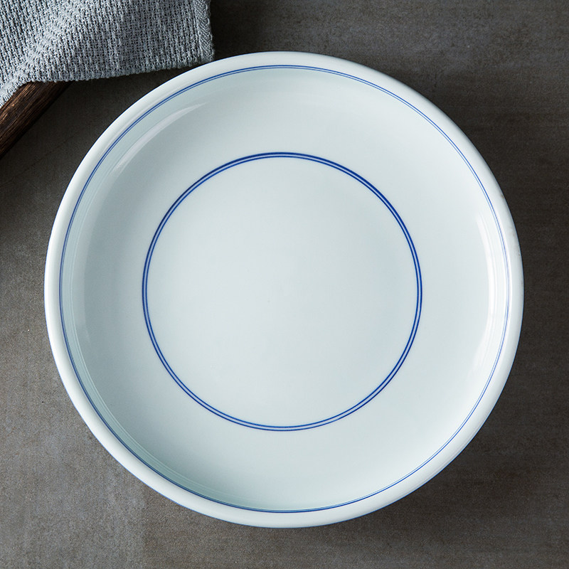 饭店商用浅平碗加厚烧菜汤盘汤碗复古简约线条碗