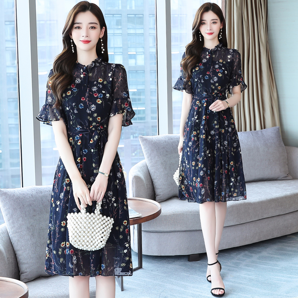 声雨竹女装清仓折扣真丝雪纺连衣裙中长专柜正品连衣裙