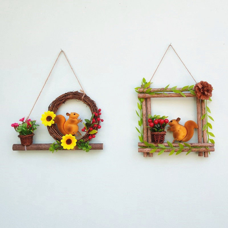 天然树枝木棍松果创意手工花环幼儿园环创墙上壁饰