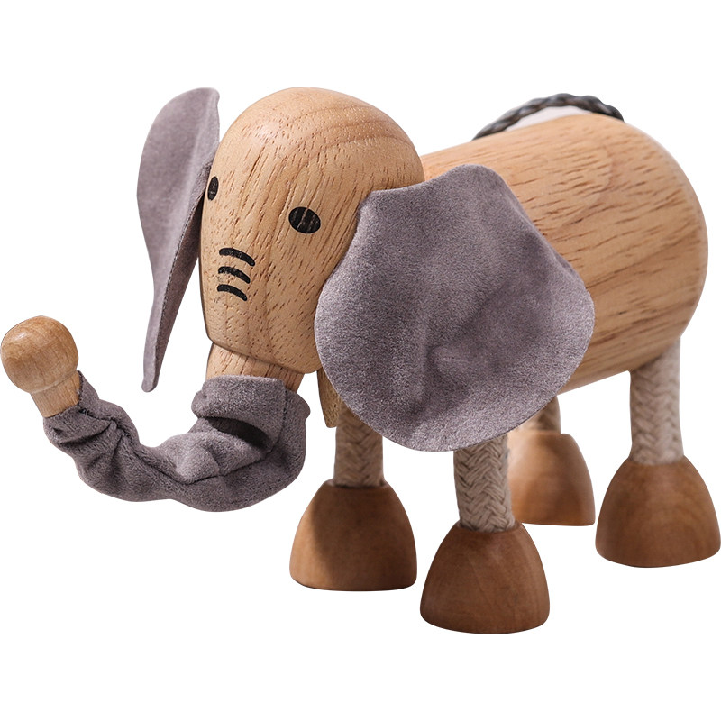 可爱卡通木质动物大象小摆件客厅卧室桌面玩偶摆件儿童房间装饰品