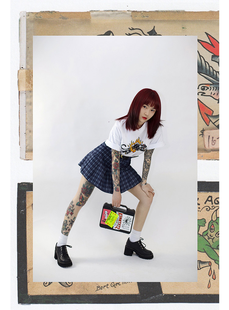 刺青硬态春夏美式oldschool短袖女款印花t恤