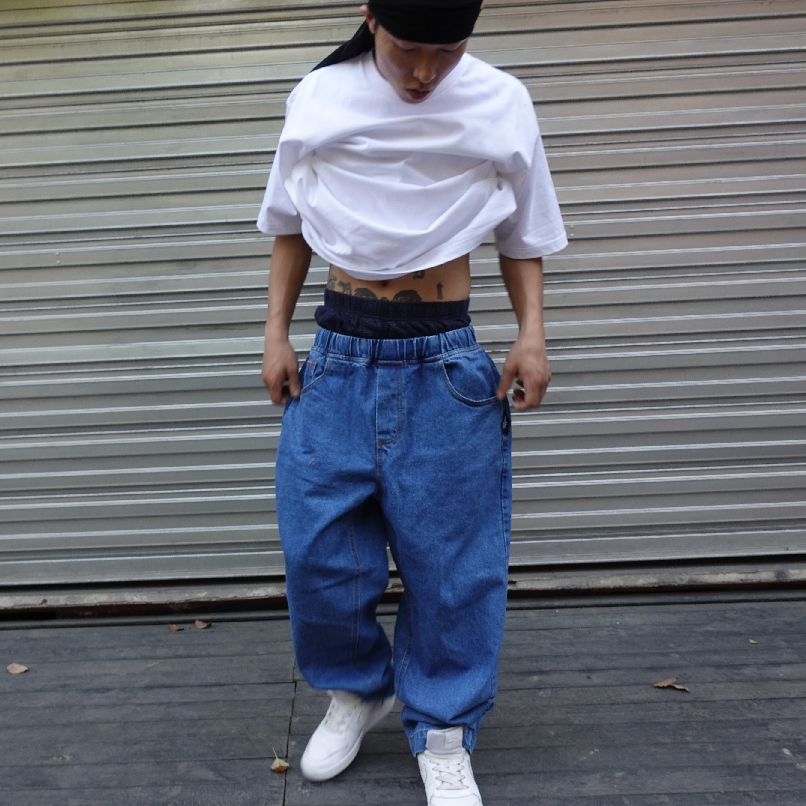 hiphop牛仔裤西海岸大码直筒oversize宽松oldschool经典抽绳牛仔裤