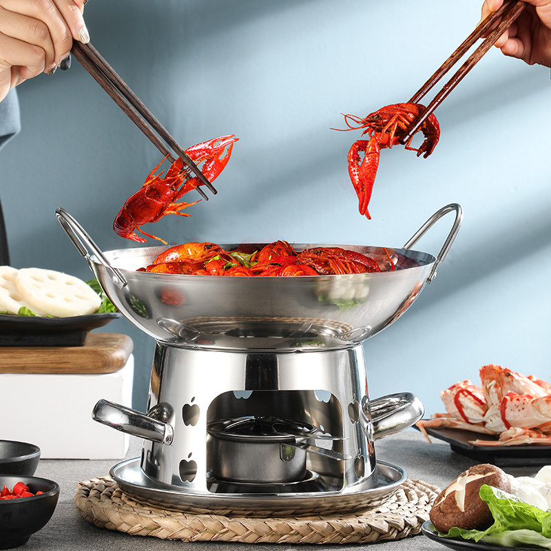 酒精干锅锅家用商用固体锅仔加厚不锈钢小火火锅火锅