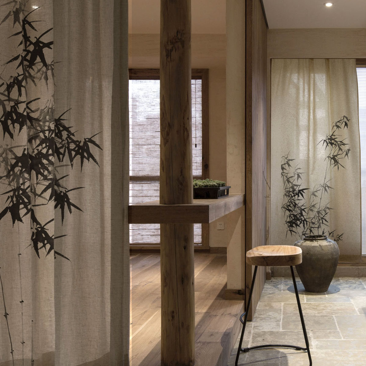 中式日式古典亚麻加厚遮光客厅茶室卧室高档成品窗帘