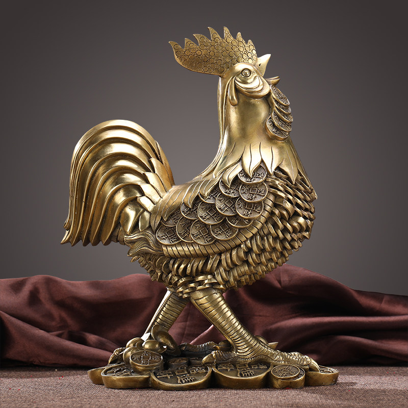 纯铜摆件大吉大利金鸡吉祥物大小小号铜钱大公鸡客厅摆件