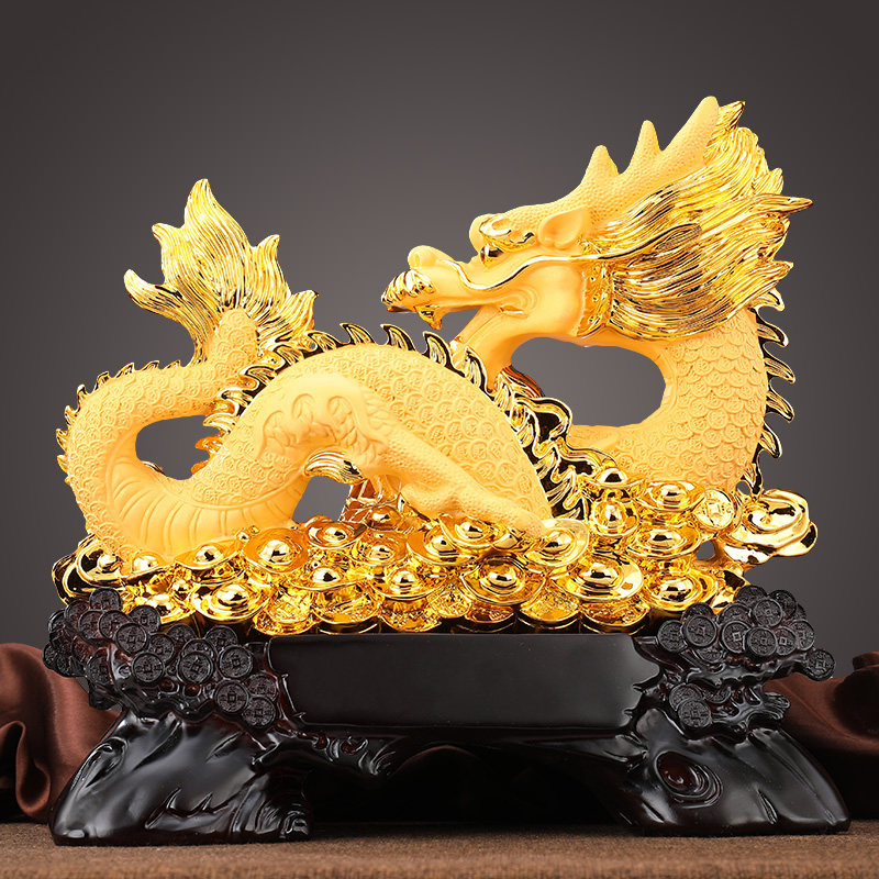 祥龙招财金龙摆件龙吐珠戏水工艺品生肖龙家居办公室桌装饰品摆设