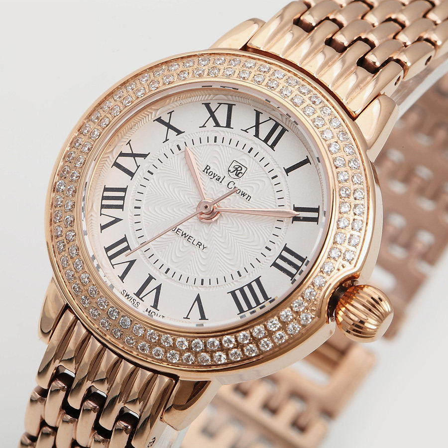好货royalcrown萝亚克朗蓝宝石镜面镶钻女表气质国产腕表
