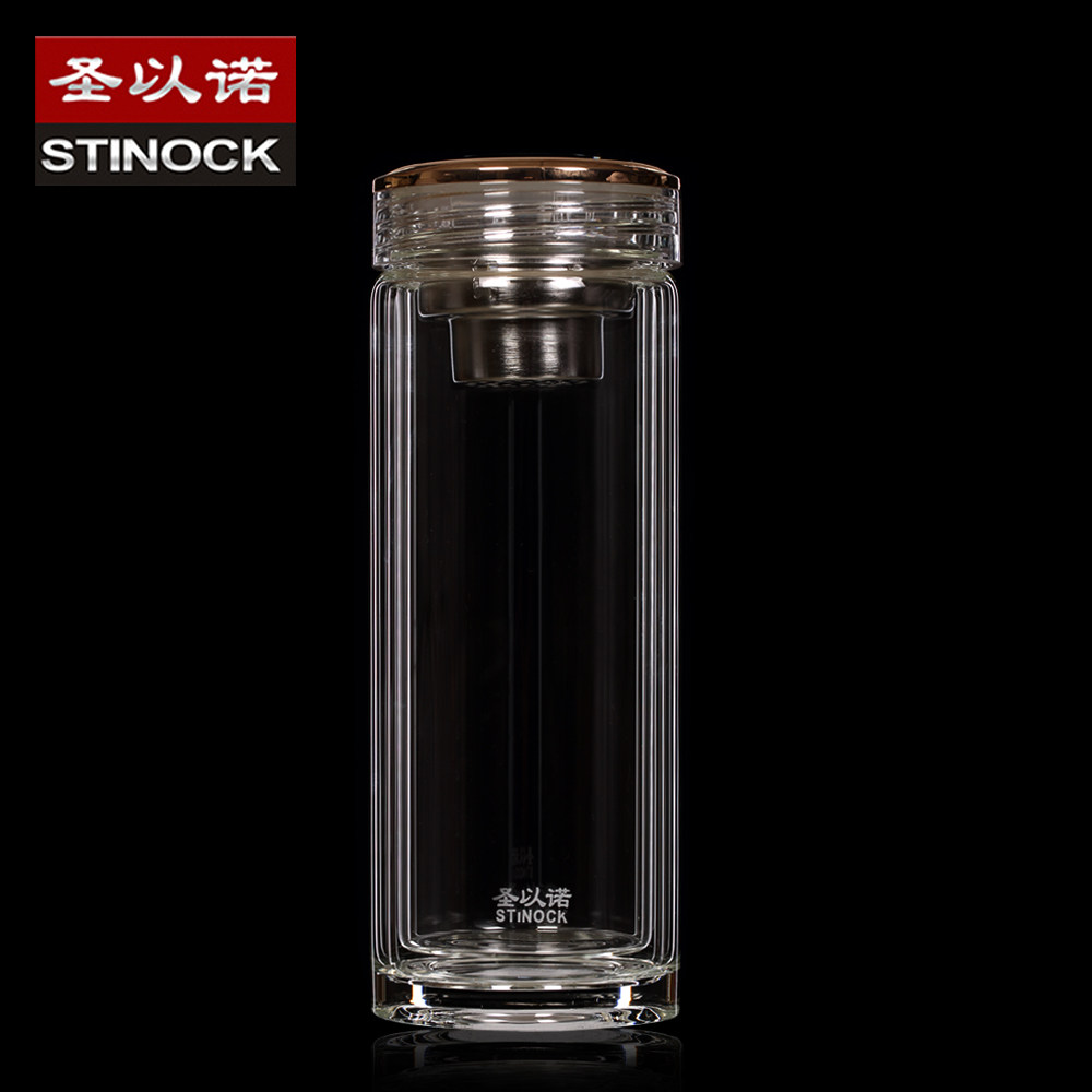 圣以诺玻璃杯办公隔热茶杯透明双层过滤随手杯水玻璃杯