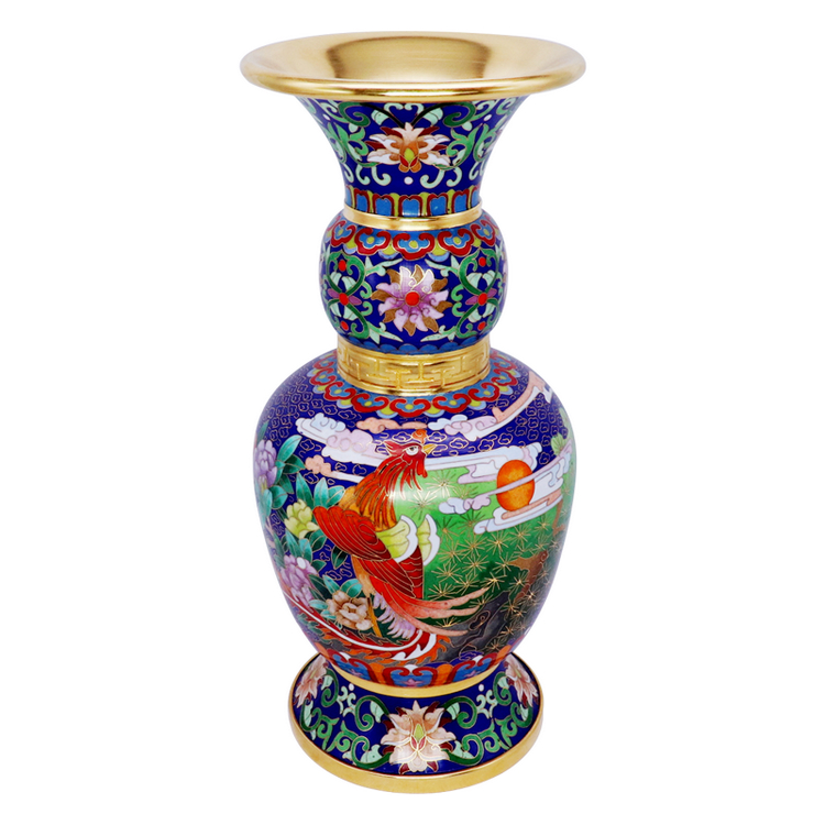 正品北京景泰蓝花瓶镀金金带瓶装饰摆件铜胎掐丝景泰蓝