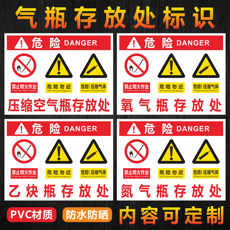 气瓶存放处标识乙炔二氧化碳机油柴油危险标志牌