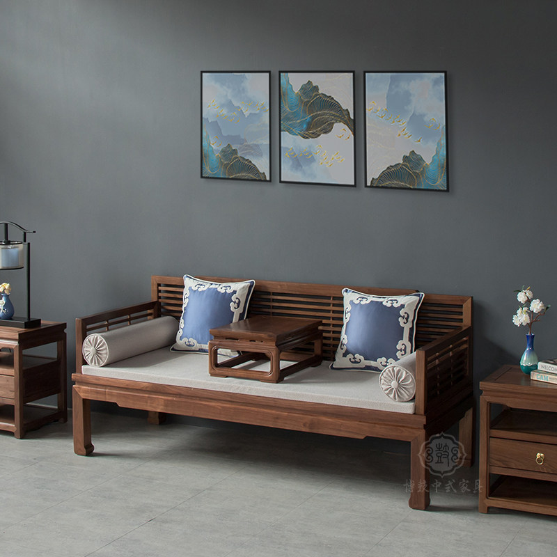 罗汉茶床原木禅意古典美人榆木卧榻炕床中式罗汉床