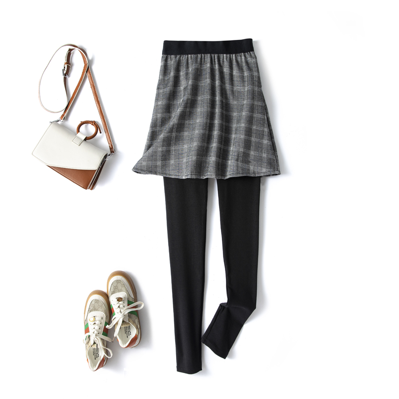 打底格子学生加厚女士秋季裙子大码底裤紧身打底裤