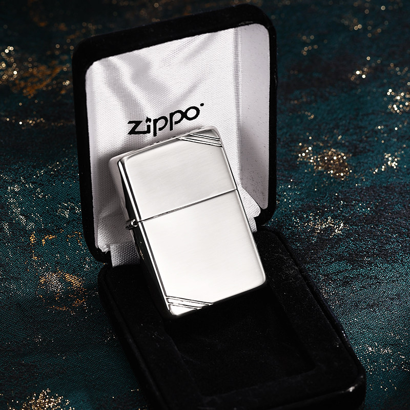 zippo打火机正版1937古典复刻白银镜面切角14号正品zippo