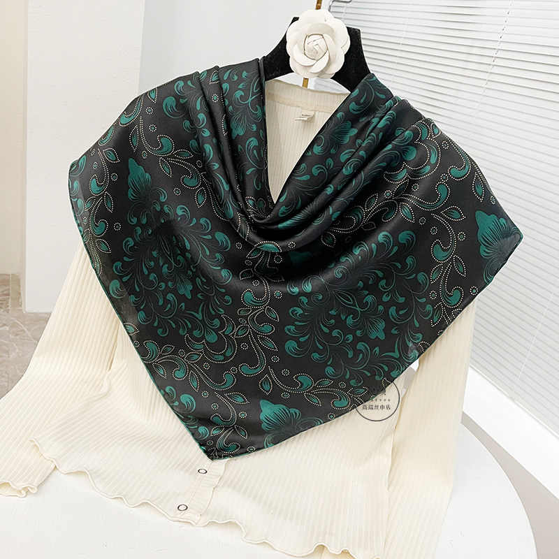 新款杭州丝绸墨绿色真丝百搭大方方巾丝巾蚕桑围巾