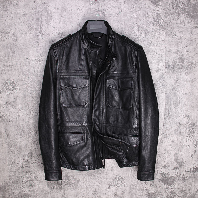 新硬汉大码猎装外套皮夹克山羊皮山羊头层褂子工装皮衣