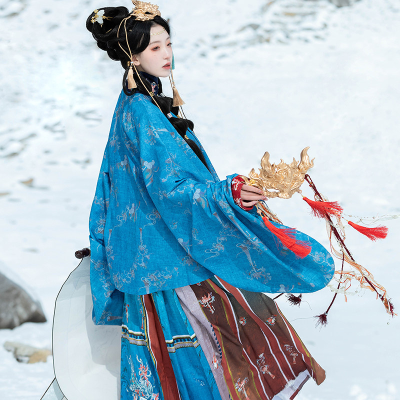 玉锦牛牛汉服红色斗篷立领对襟琵琶半袖披袄汉服