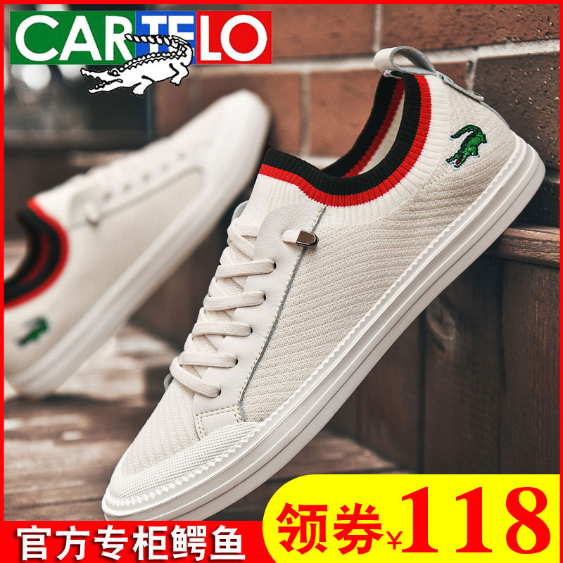 鳄鱼男鞋夏季布鞋新款潮流飞织网鞋一脚蹬懒人鞋秋季透气帆布板鞋