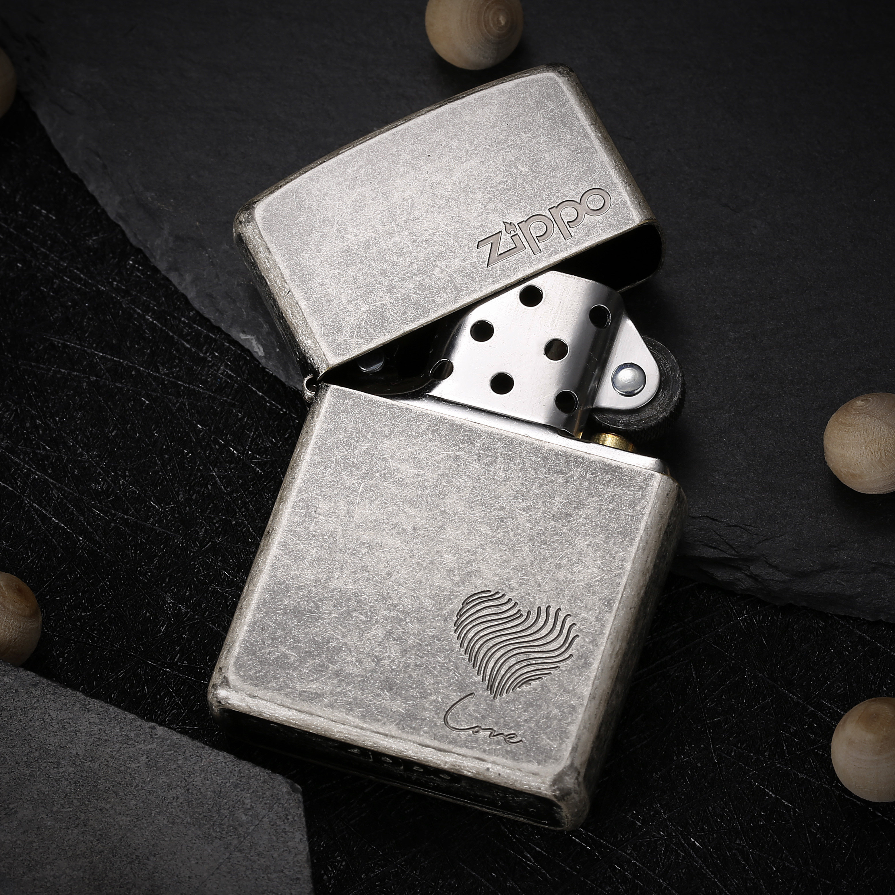 zippo打火机正版古银复古爱情美国芝宝原装正品zippo