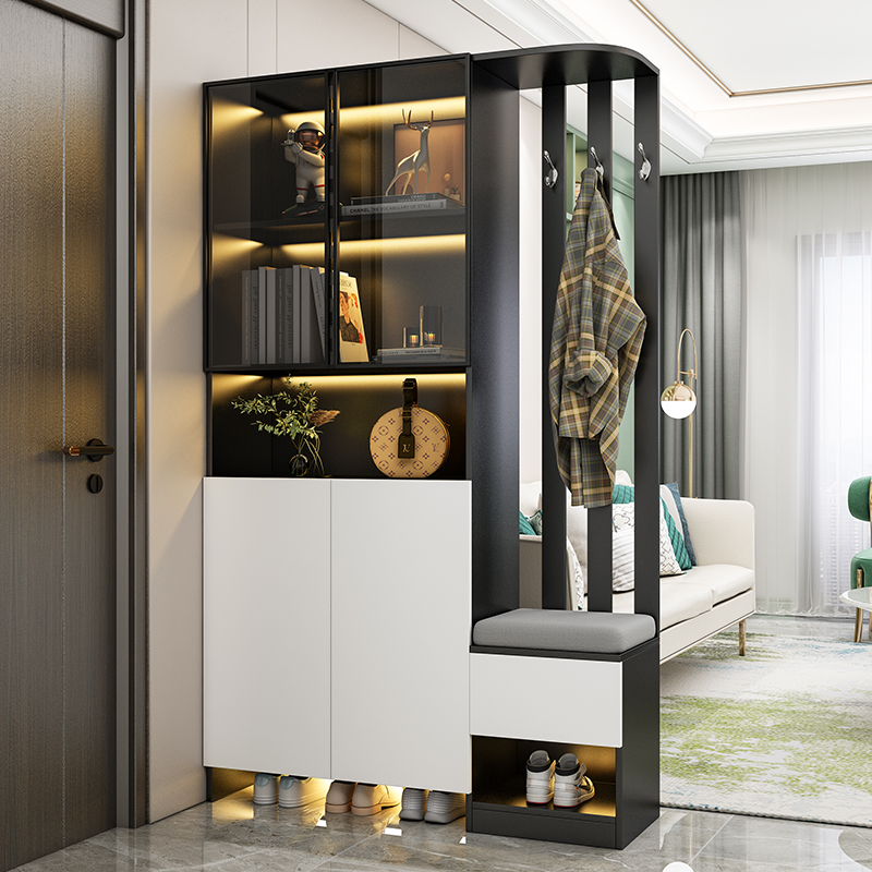 鞋柜家用门口玄关柜可坐入户进门隔断柜现代简约靠墙屏风柜挂衣架