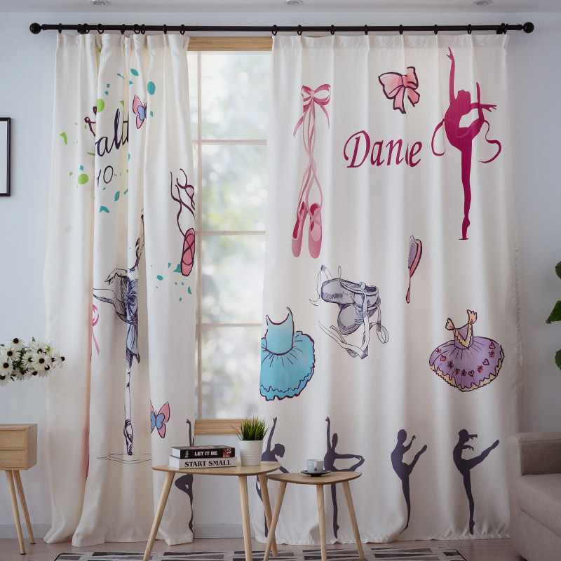 舞蹈窗帘现代简约卡通风格芭蕾女孩女孩儿儿童房间定制窗帘