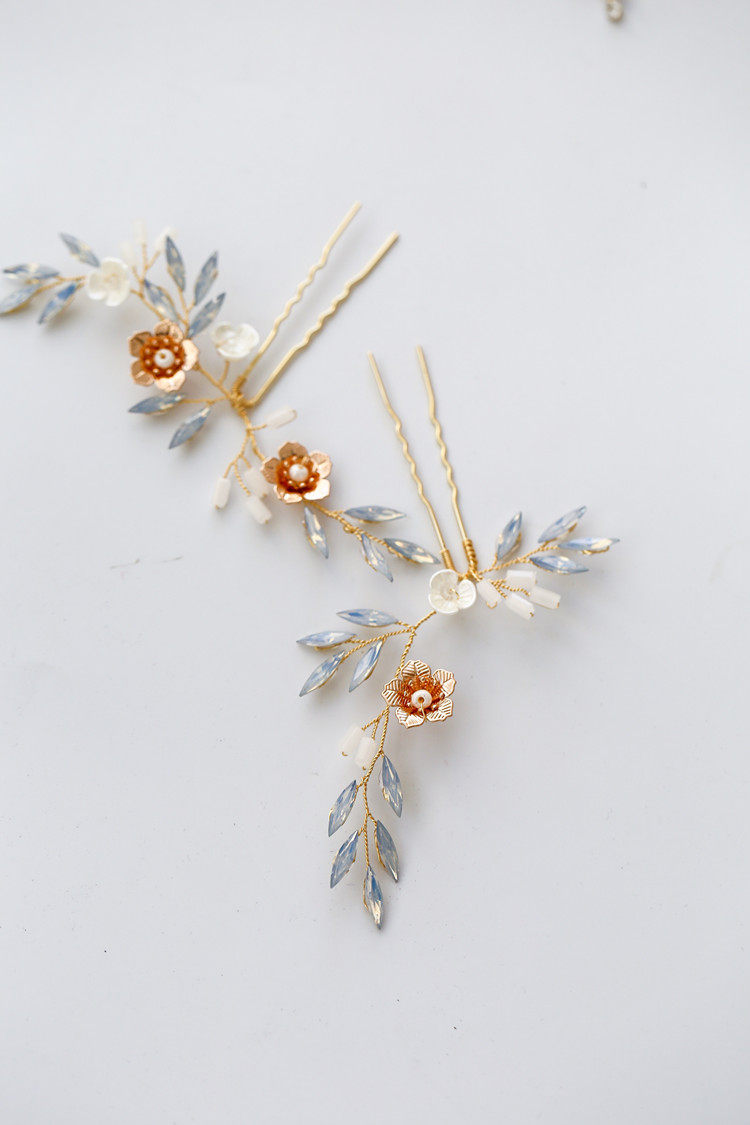 冷淡风ins风新娘头饰欧式随意发叉唯美蛋白石水钻发叉发簪组合