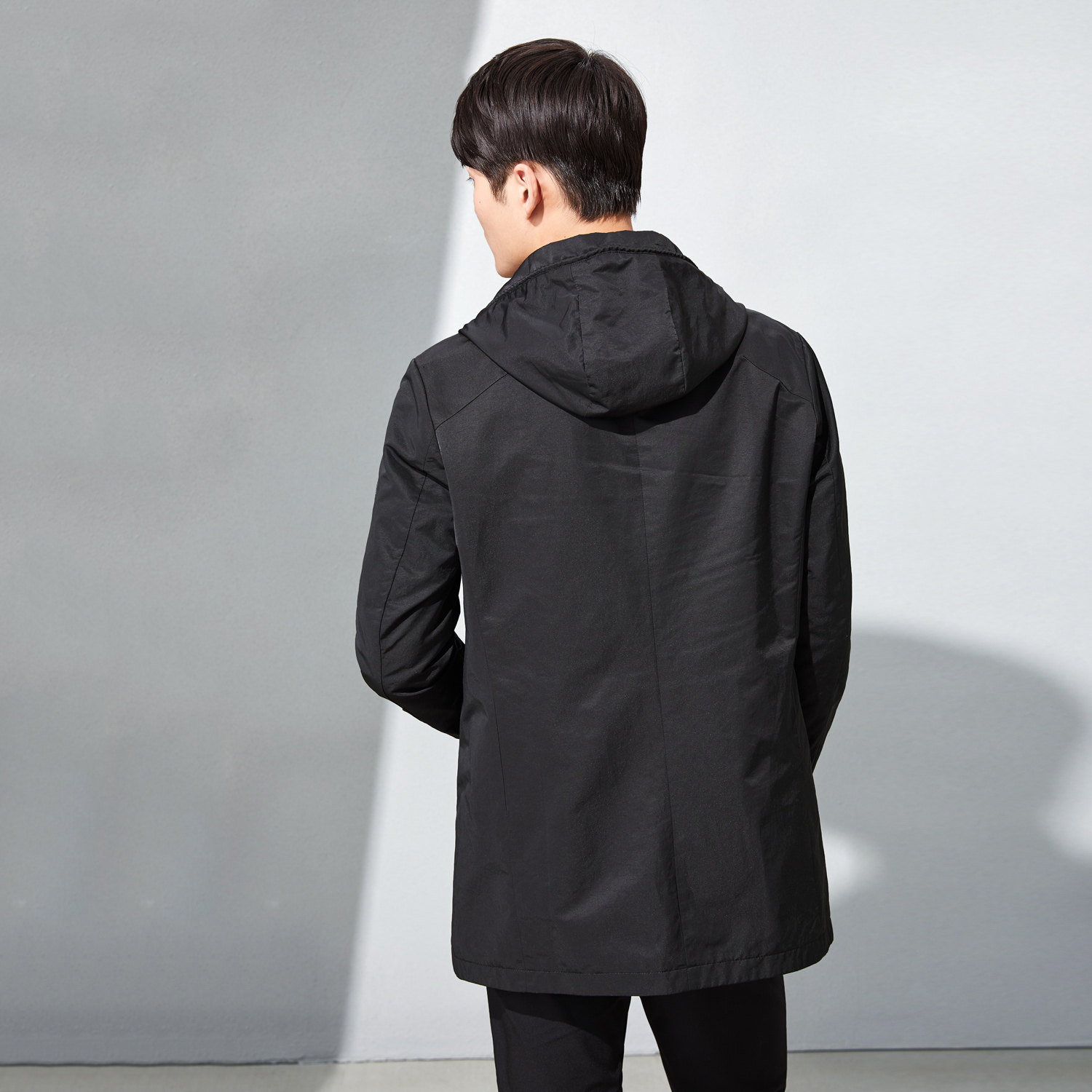 hla/海澜之家简约连帽款风衣净色防风外套男