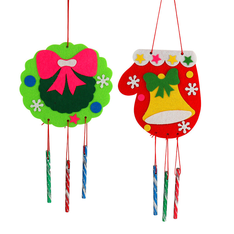 圣诞节不织布风铃儿童diy手工制作圣诞节装饰幼儿园不织布粘贴画