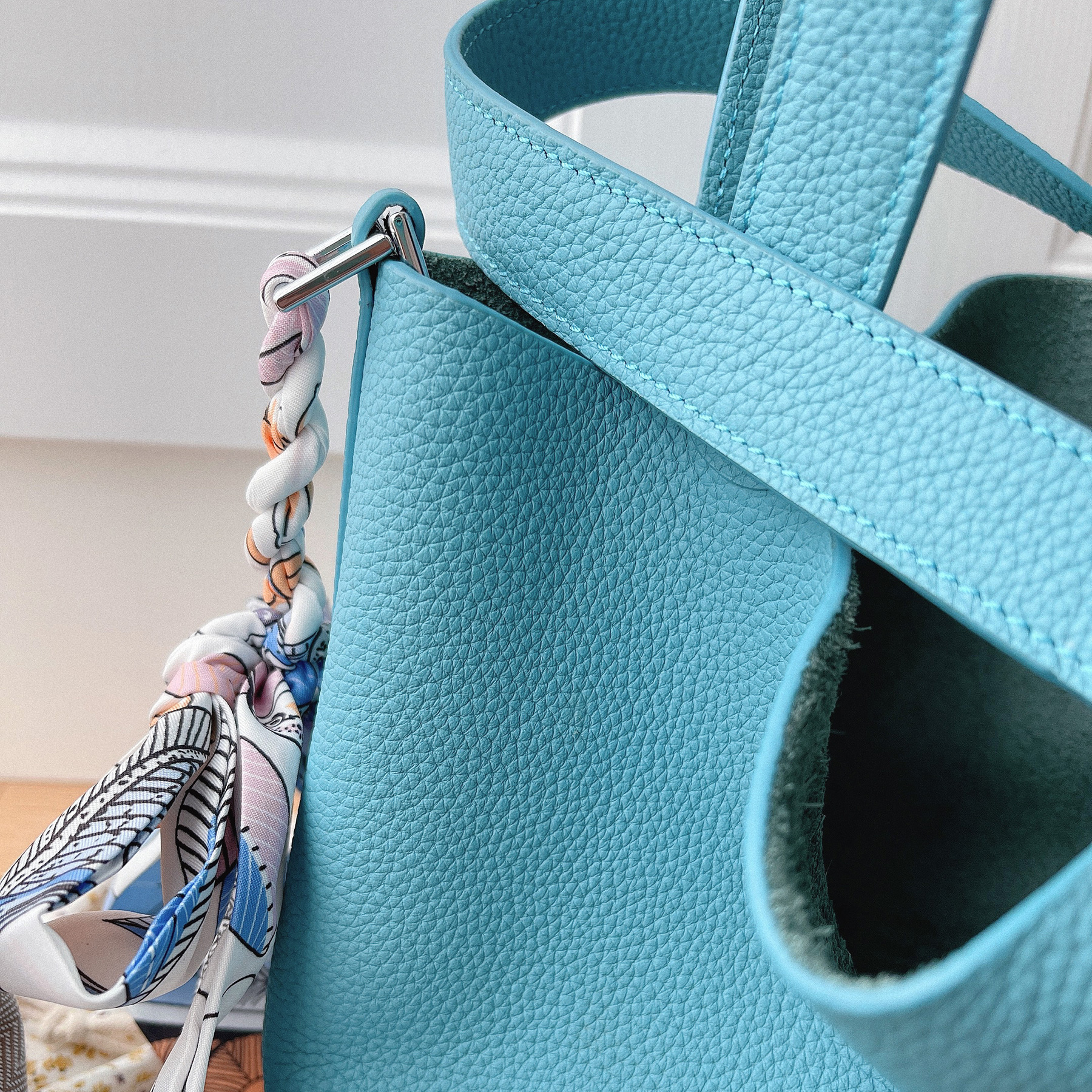 树小姐junsetsign柏林蓝小菜篮软糯牛皮小手挎包女士包袋