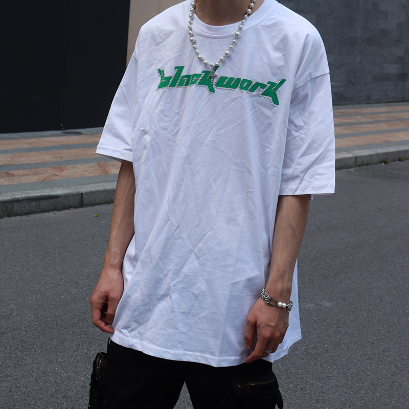 3LANE 美式高街嘻哈宽松五角星烫钻短袖男ins小众纯棉休闲半袖T恤