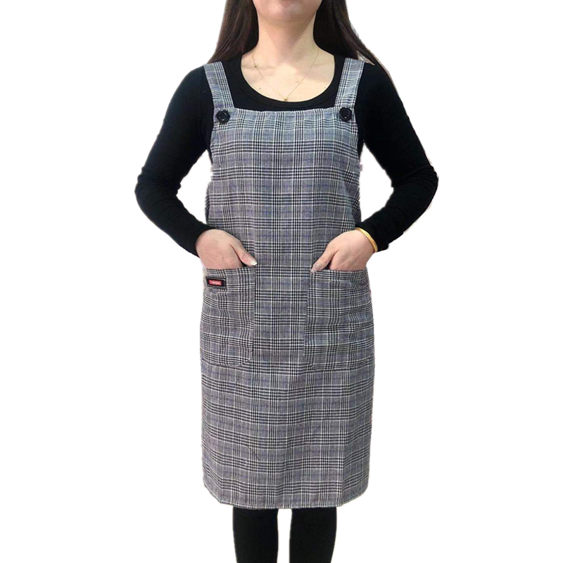 纯棉棉布格子围裙女家家用厨房油污做饭罩衣围裙