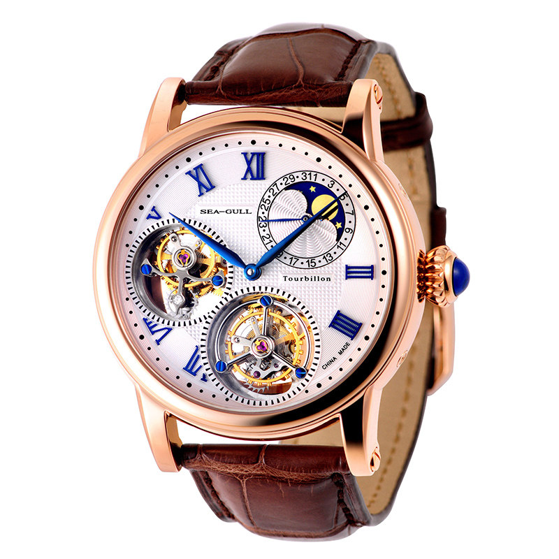 海鸥18k金手动手动双陀飞轮金表st8083ga国产腕表