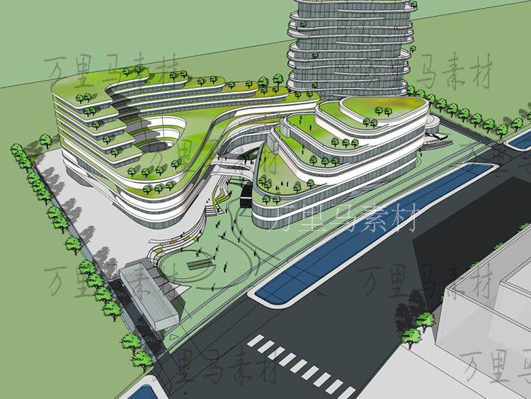 曲线流动线型商业综合体退台设计建筑规划设计草图设计素材