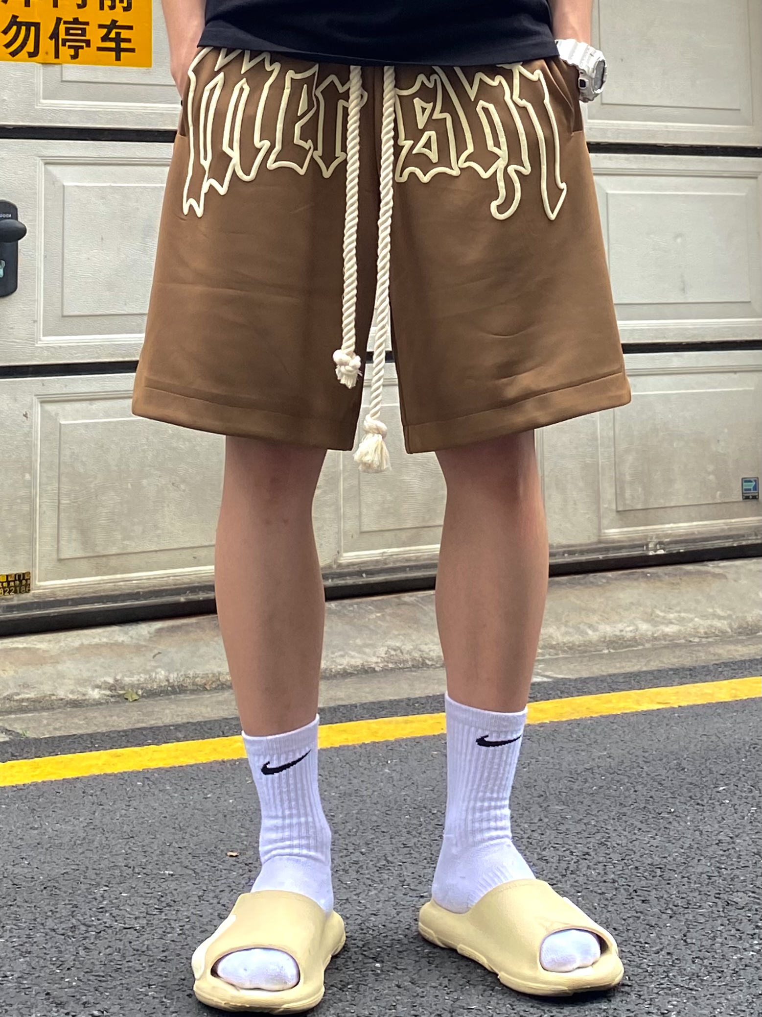 【AHCN】美式星星发泡印花五分短裤夏季宽松直筒麻绳百搭篮球裤潮