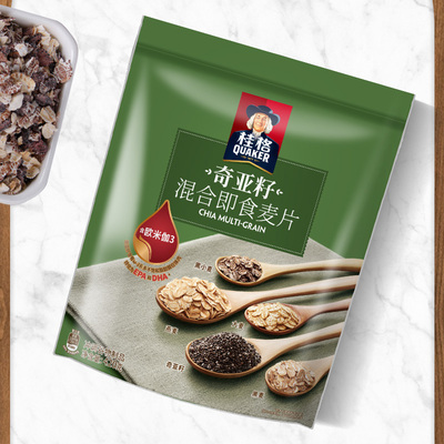 桂格奇亚籽五黑混合即食麦片谷物燕麦片营养代餐饱腹早餐冲饮水果